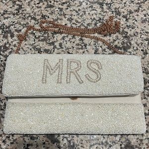 White & pearl studded Mrs clutch